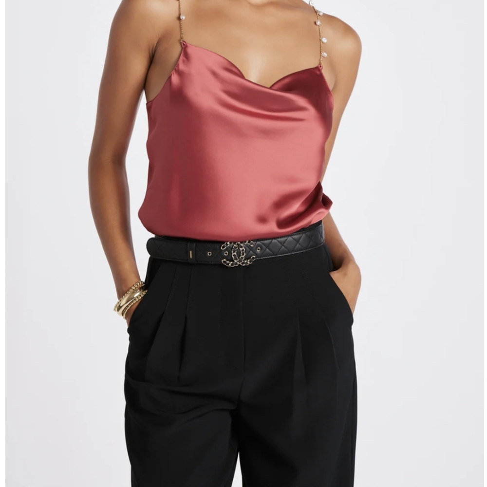 NWT Bishop + Young Pearl Detail Cami Crimson Red Adjustable Tank XS-S-M-L